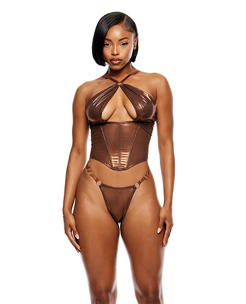 Liquid Metal Metallic Mesh Bustier w/G-String 2 pc Set