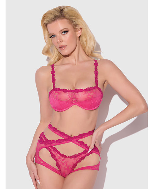 Yvone Lace Bra w/Removable Straps, Garter & Tanga Panty 3 pc Set